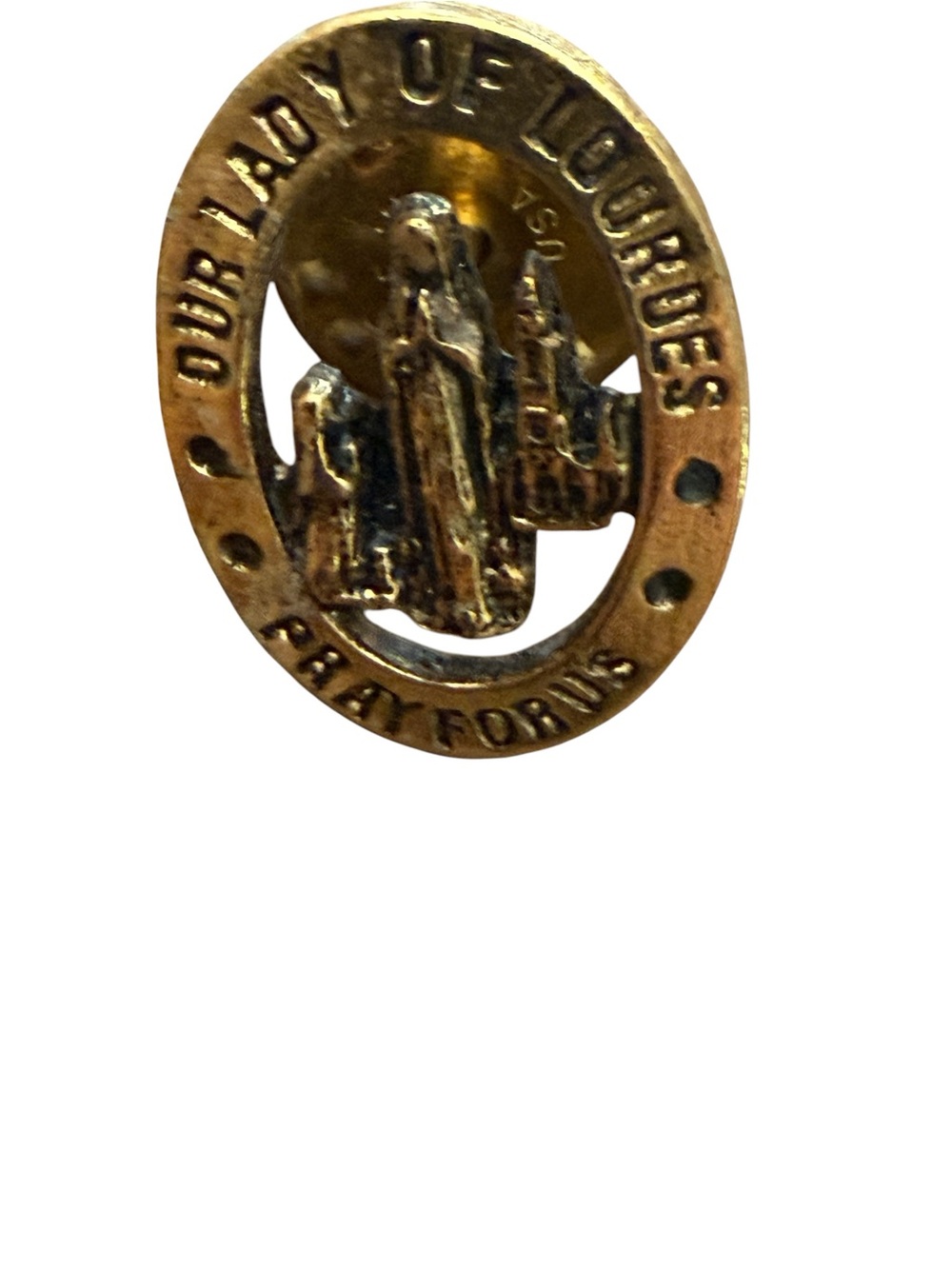 Camco Our Lady of Lourdes Gold-Tone Religious Brooch Pray for us